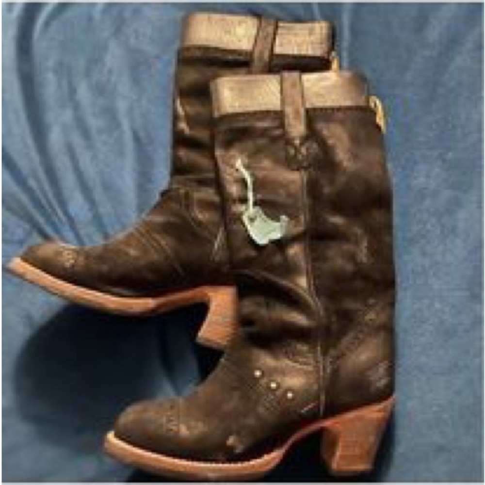 PS Kaufman Handmade/Hand Painted Black Suede Boots - Size 8.5